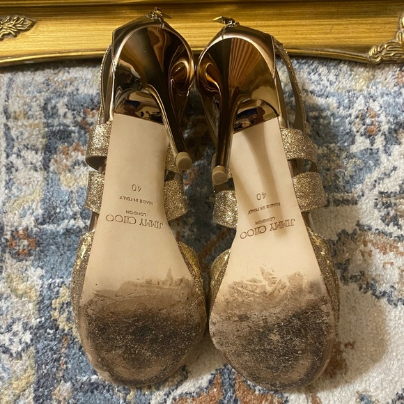 Authentic Jimmy Choo gold glitter zip up metallic sequin stiletto heels size 40 - Picture 5 of 10